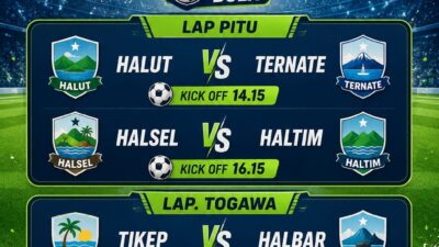 Empat Laga Seru Warnai Pertandingan Sepak Bola Porprov V Maluku Utara 2026 yang Kembali Digelar Minggu Besok