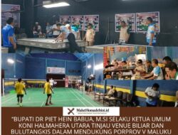 “Bupati Dr Piet Hein Babua, M.Si Selaku Ketua Umum KONI Halmahera Utara Tinjau Venue Biliar dan Bulutangkis dalam Mendukung PORPROV V Maluku Utara di Halmahera Utara”